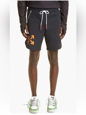 Off-White Black Men's Athletic Shorts with Orange Arrow Accent NWT, XL
